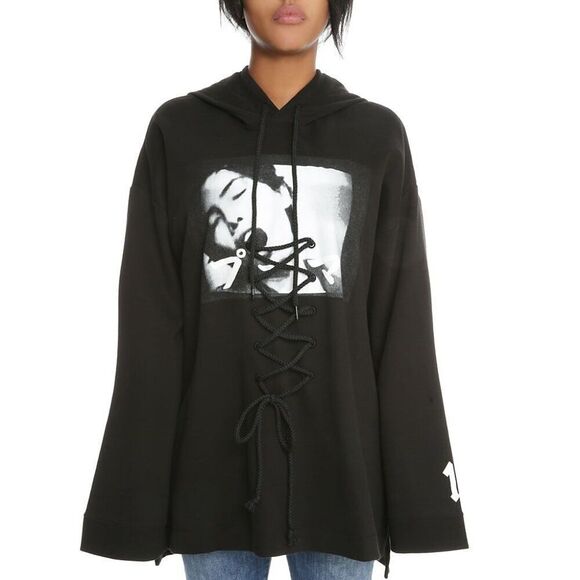 Puma Fenty by Rihanna Black White Long Sleeve Oversized Hoodie Sweatshirt XS - Picture 1 of 13